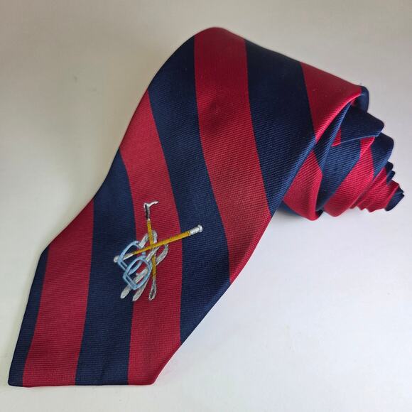 Vintage Dayton's For Men Repp Tie Polo Club Equestrian Navy Red Stripes 4" Wide - Picture 1 of 8